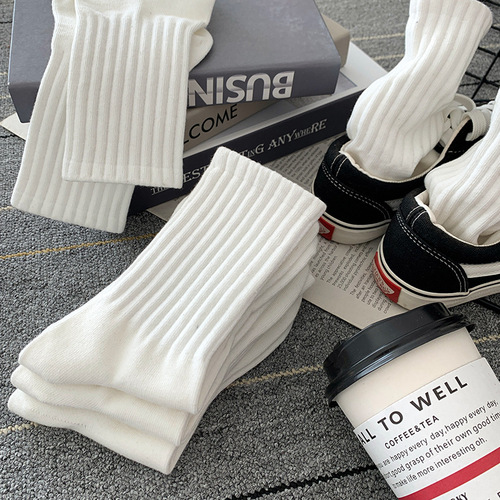 Couple style mid-calf socks, men's sports stockings, student wholesale solid color cotton socks, four-season high-top basketball socks