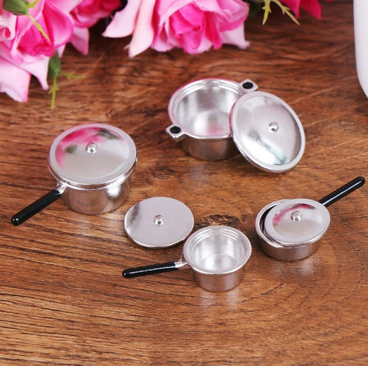 1:12 DOLLHOUSE MINIATURE мини кухонный серебряный горшок набор из 4