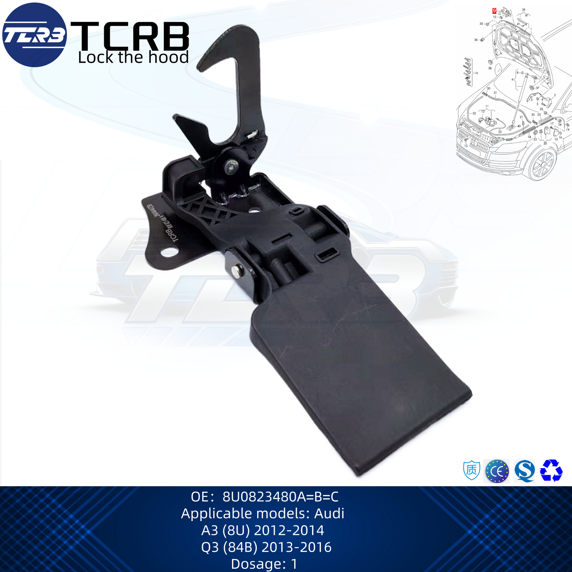 Cross-Border Hot-Selling Product 8U0823480 Hood Lock Suitable for Faw Audi Q3 84B Audi Imported Q3 8U