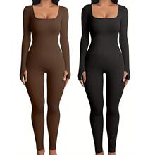 O 60421 Ribbed Square Neck Bodysuit Jumpsuit �ݼy�B�w��
