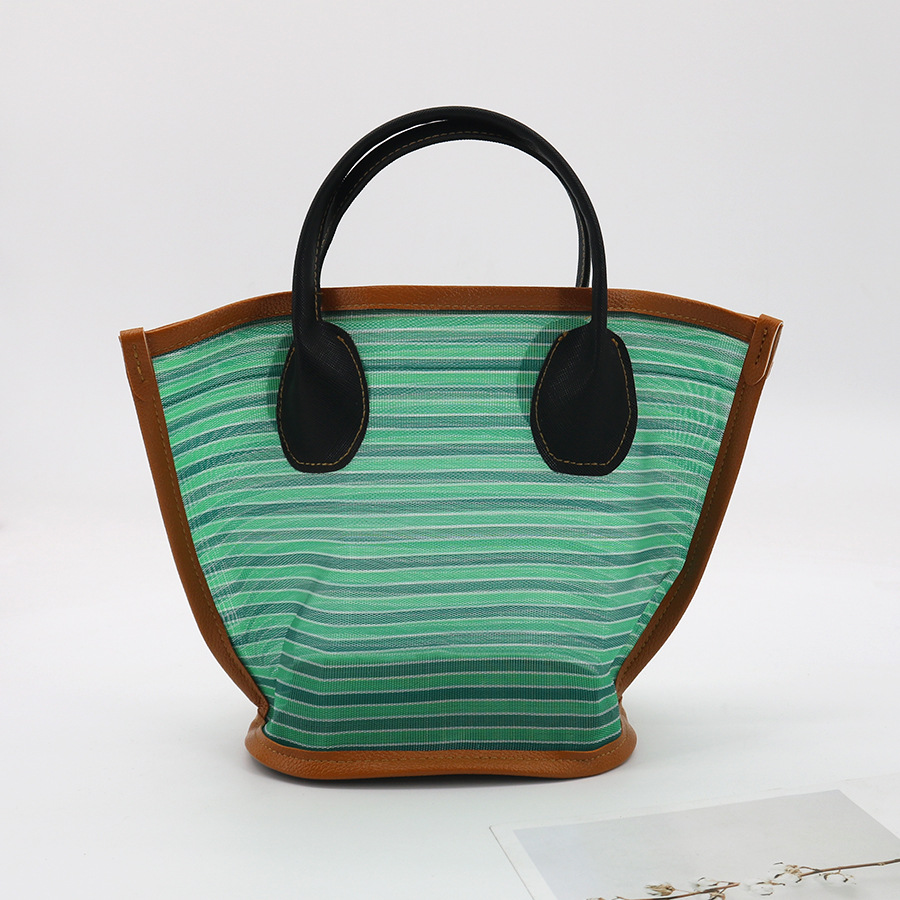 Stripe Pattern All Seasons Season Women's Gender Women's Medium Nylon Stripe Basic Classic Style Hollow Bucket Open Bucket Bag