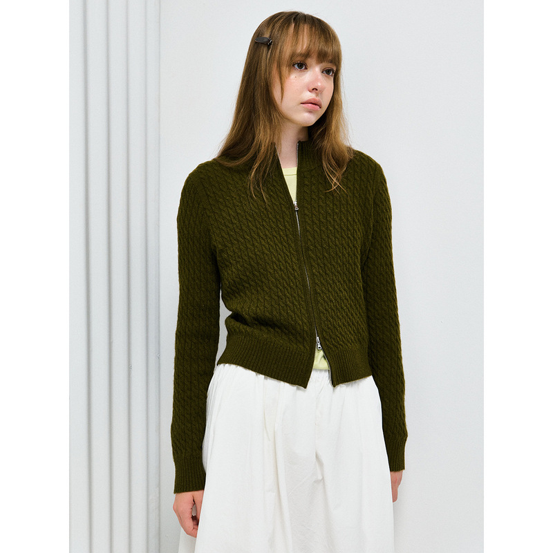 【Daihe】New Autumn Casual High Collar Versatile Sheep Wool Twisted Texture Short Knit Cardigan H63709 【Daihe】New Autumn Casual High Collar Versatile Sheep Wool Twisted Texture Short Knit Cardigan H63709
