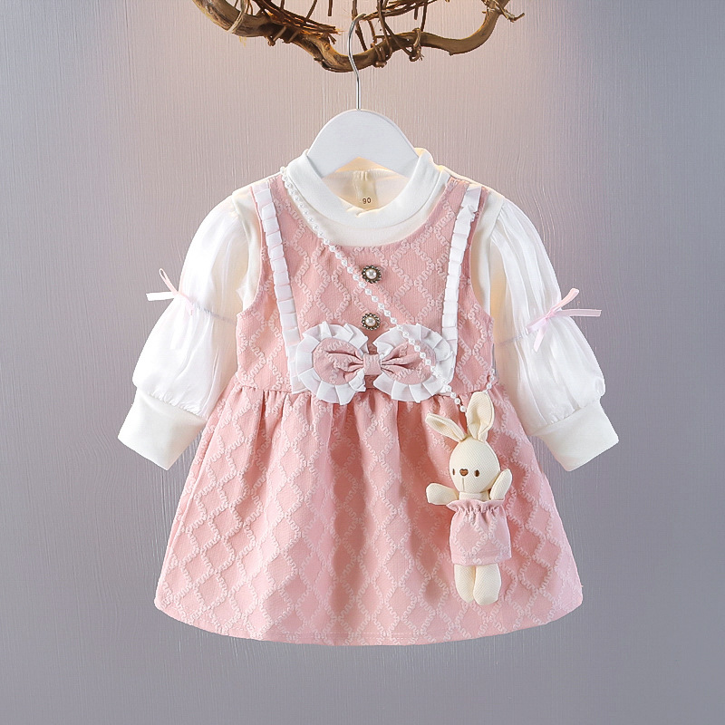 Children's Skirts, Autumn Princess Skirts, Girls' Dresses, Stylish Fake Two-Piece Dresses for One-Year-Old Babies, Spring and Autumn Children's Clothing