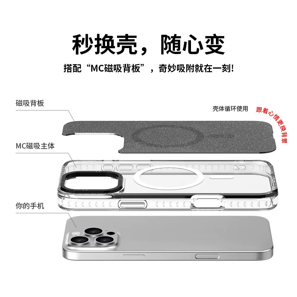 苹果17创意新款磁吸三合一iPhone磁吸手机壳全包式可切换背板硬壳