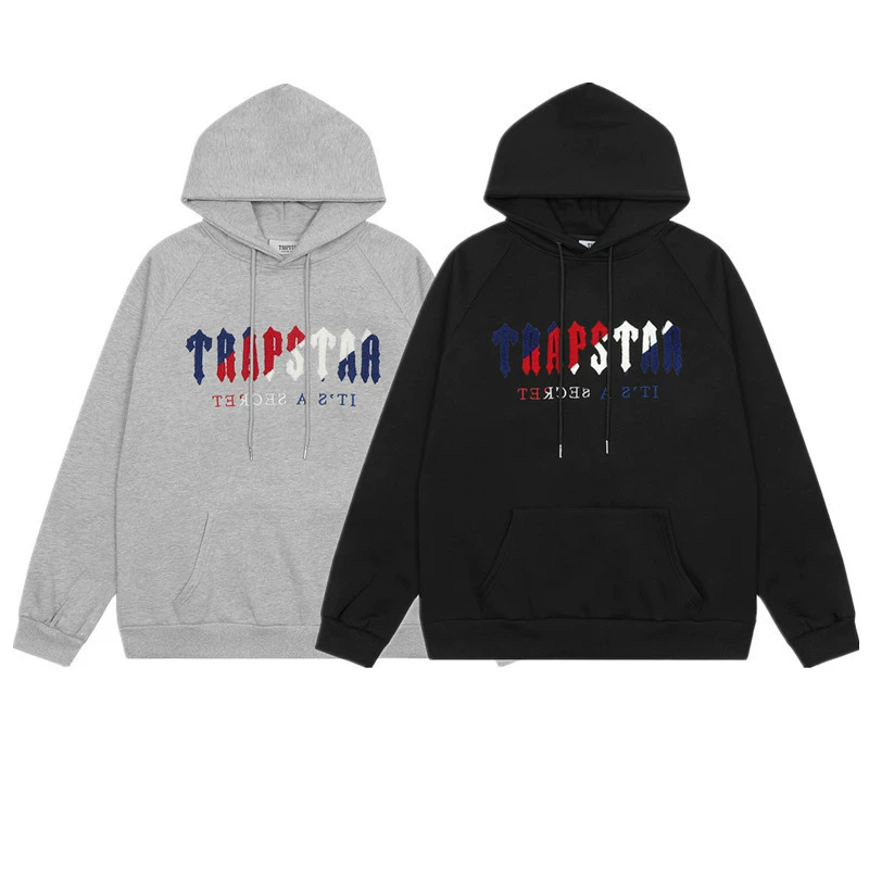 Европейский и американский модный бренд Trapstar с синей и красной вышивкой полотенец для мужчин и женщин пар Свободная Повседневная Толстовка с капюшоном
