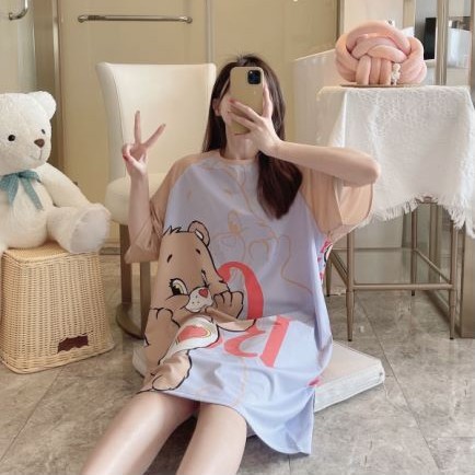 Camisón de comercio exterior del sudeste asiático pijamas de manga corta para mujer verano leche delgada Seda Falda cultural puesto de dibujos animados ropa para el hogar