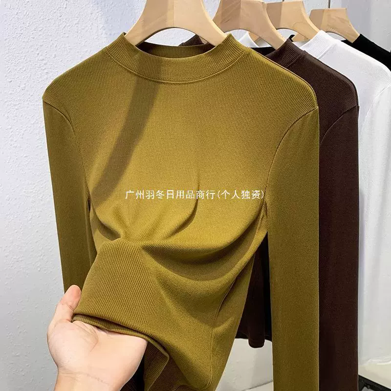Маленькая женская рубашка со стоячим воротником на весну, осень и зиму Новая нить внутренний теплый топ плюс размер верхняя одежда футболка с длинным рукавом