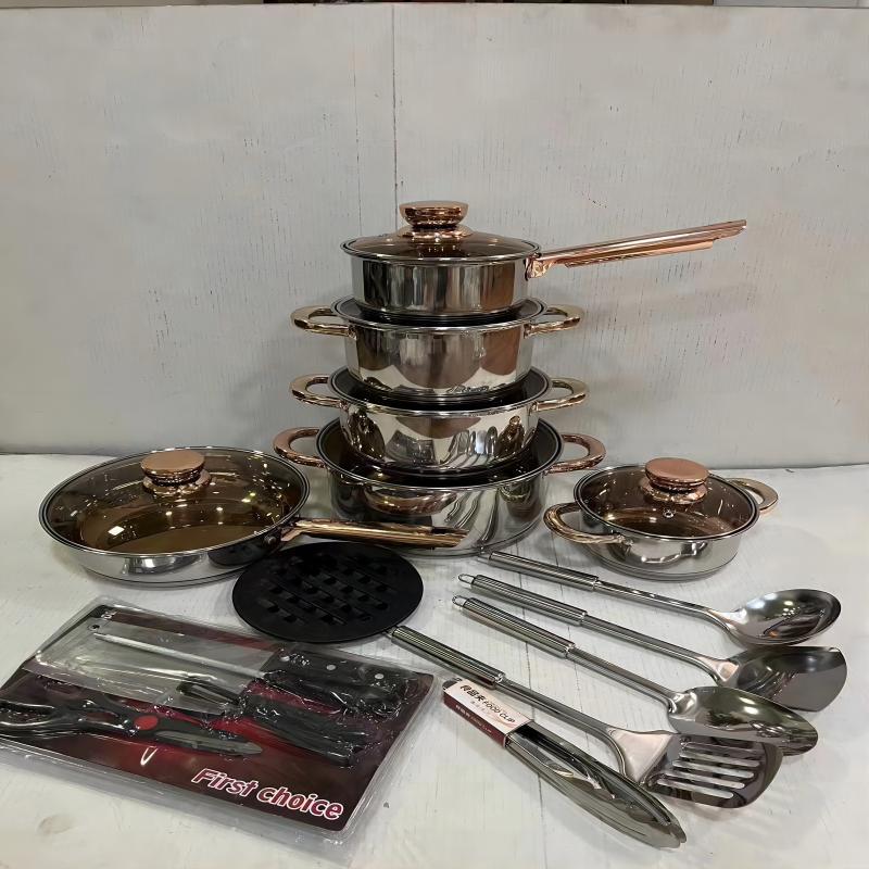 Fuente transfronteriza de olla de acero inoxidable engrosada y de fondo múltiple 15pcs combinación de olla de cocina 35pcs pot