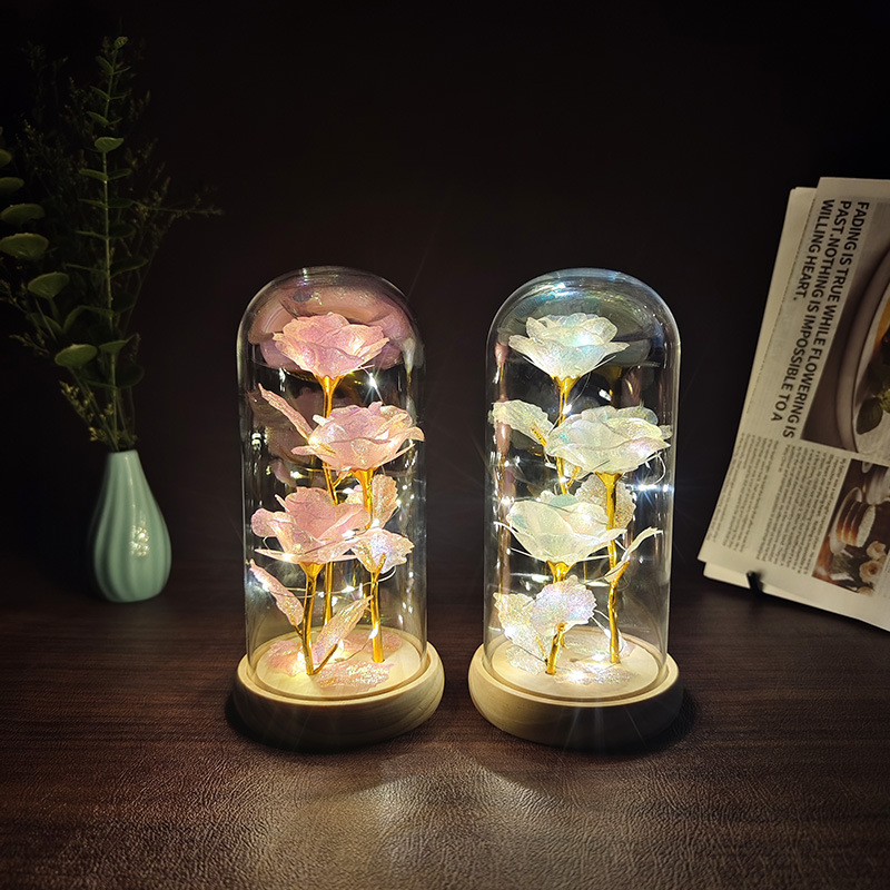 金箔花玫瑰永生花束小夜灯创意桌面卧室氛围灯摆件送女友闺蜜礼物