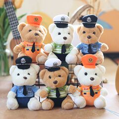 ネット赤かわいい萌え交通警官熊ストラップぬいぐるみ人形消防警察バッグ掛けキーホルダー人形