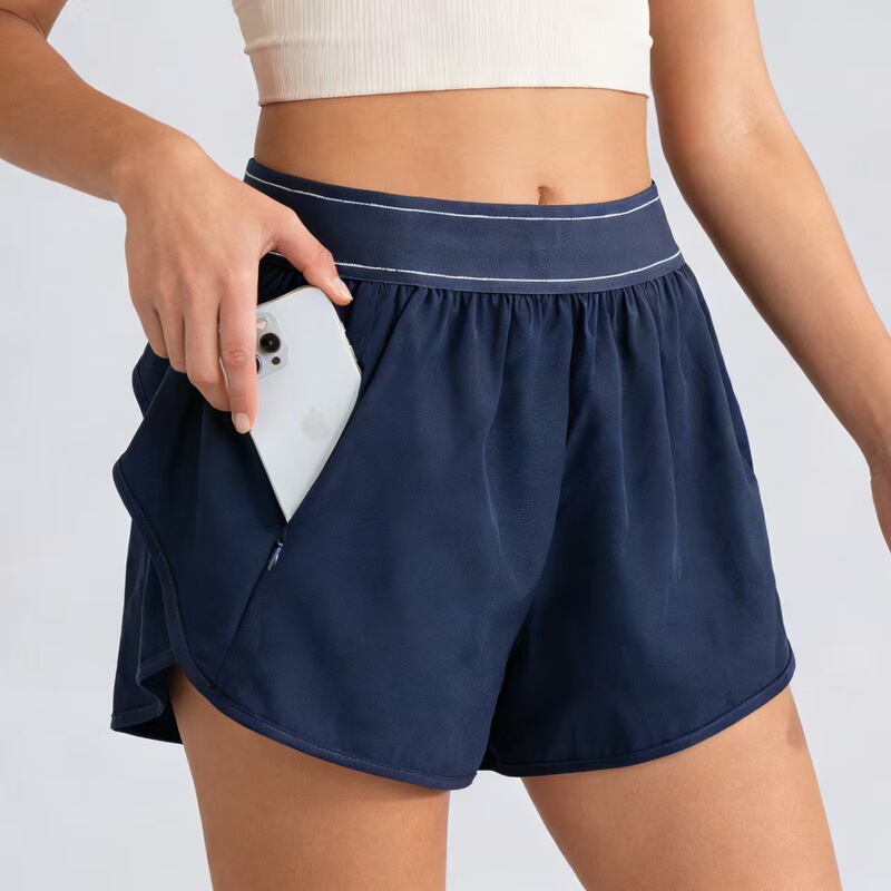 Woven Breathable High-Waisted Yoga Fitness Shorts, Outdoor Running Anti-Exposure Sports Shorts