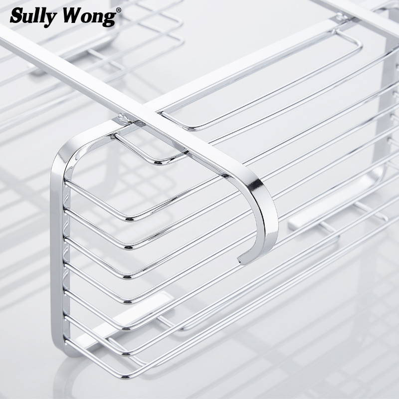 Beite sanitarios 304 alambre de acero inoxidable cuarto de baño ducha rectangular doble capa con gancho colgante puerta panel malla cesta almacenamiento rack