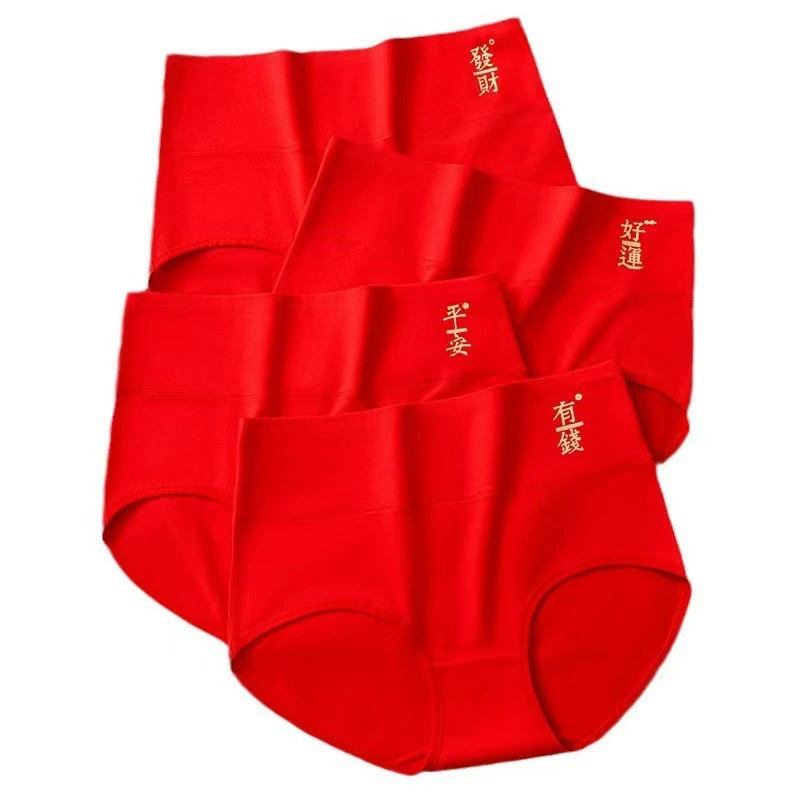 Модный пояс для талии, хлопковое красное нижнее белье, festive pants, большой размер, высокая талия