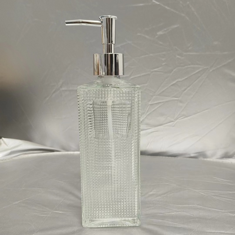 El fabricante suministra 420ml de desinfectante de manos, botella de vidrio transparente de color de patrón vertical cuadrado, botella de desinfectante de manos, vidrio