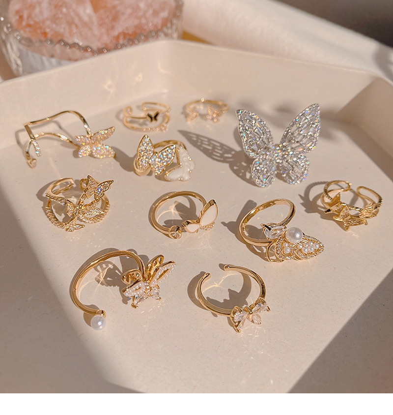 Fashion Butterfly Copper Inlay Artificial Gemstones Pearl Rings 1 Piece