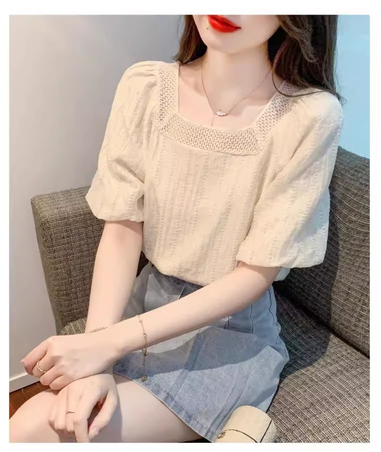 Áo sơ mi voan ngắn tay kiểu Pháp che bụng tôn dáng nữ — Màu mơ chi tiết 11