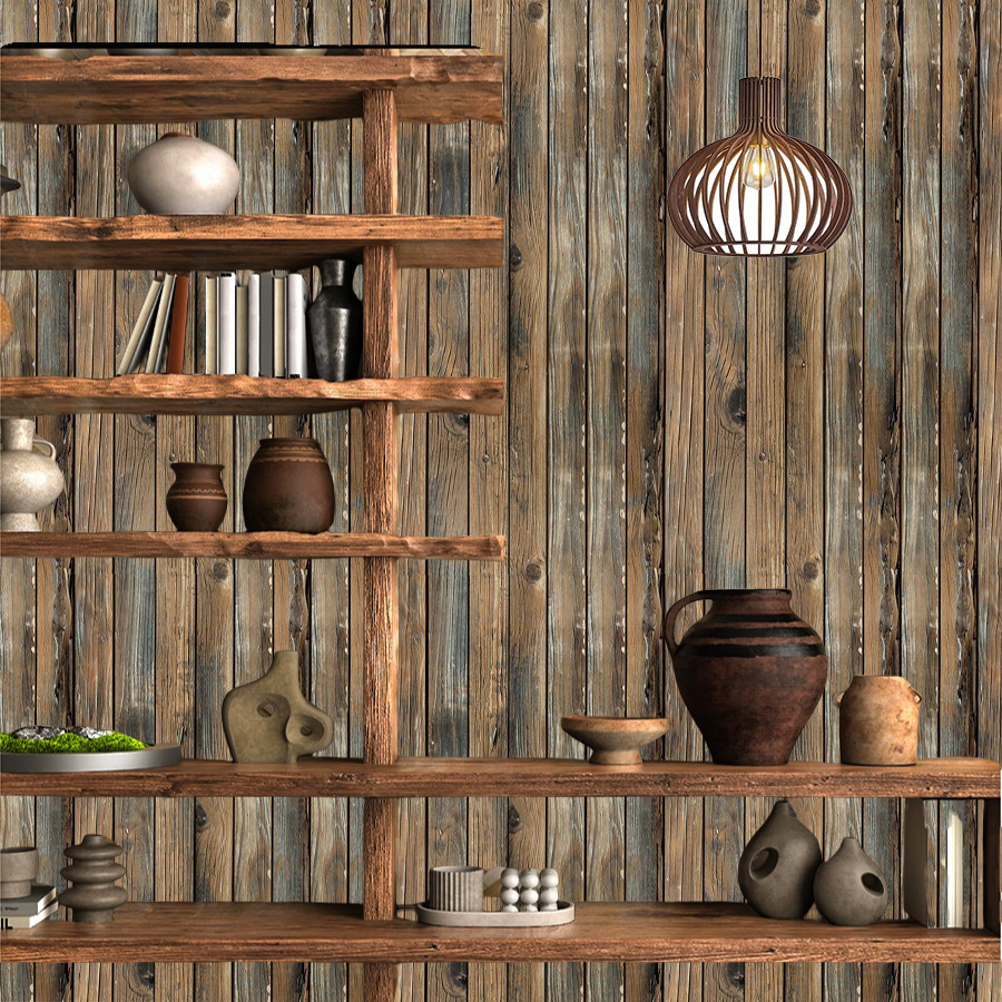 Autocolantes de parede 3d retro com efeito madeira às riscas_voghion.com