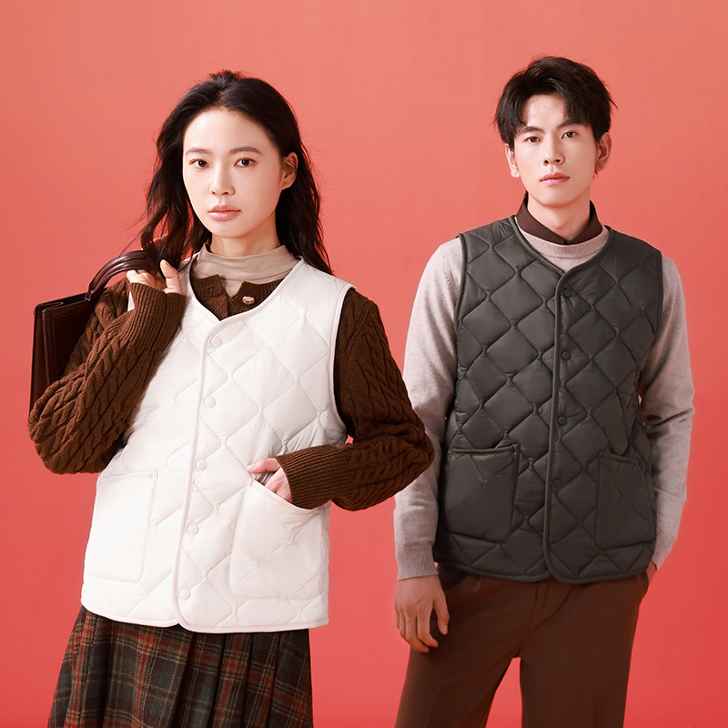 Nueva pareja chaleco acolchado de algodón otoño e invierno hombres y mujeres con el mismo estilo chaleco cálido chaleco de color sólido chaqueta de punto por dentro y por fuera image 3