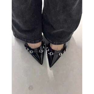 French Pointed Toe Black High Heels, Toe-Cap Sandals, Fairy Shoes 2025 New Spring and Summer High Heels with Skirts