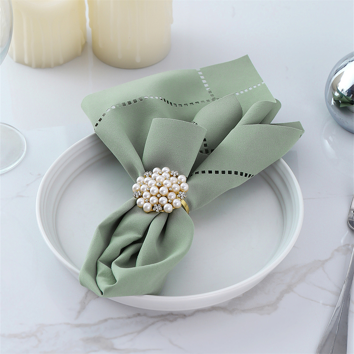 Servillas de poliéster y algodón tela de boca encaje hueco restaurante de alta calidad hotel plegable almohadilla de té decoración de boda