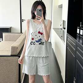 莫代尔夏季新款睡衣女可爱背心短裤柔软舒适家居服套装夏季薄款
