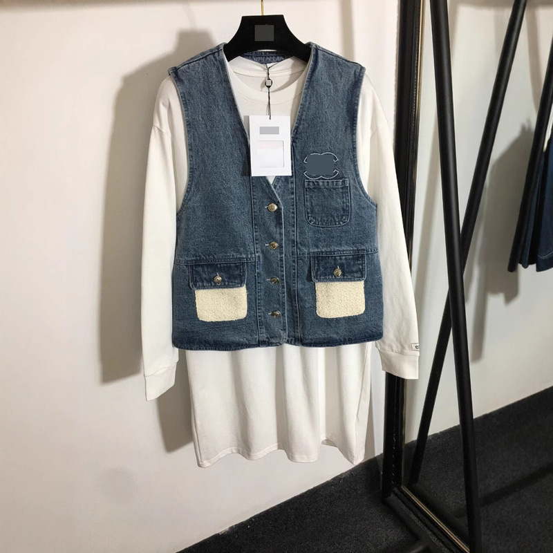 2025 Nanyou Factory High-End New Two-Piece Suit Small Fragrant Vest Denim Jacket + Long-Sleeved Dress
