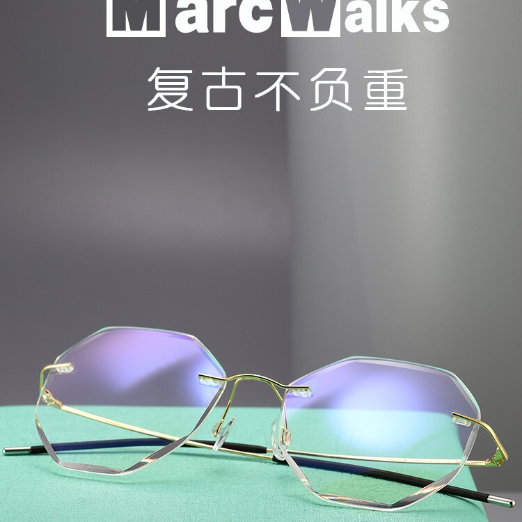 Pure Titanium Rimless Prescription Eyeglass Frames, Vintage Artistic Round Ultra-Light Unisex Diamond-Cut Edge, Popular on Tiktok and Xiaohongshu