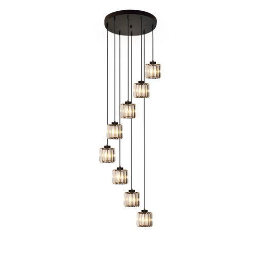 Creative double-story staircase villa living room luxury lighting modern minimalist elegant black crystal long pendant light
