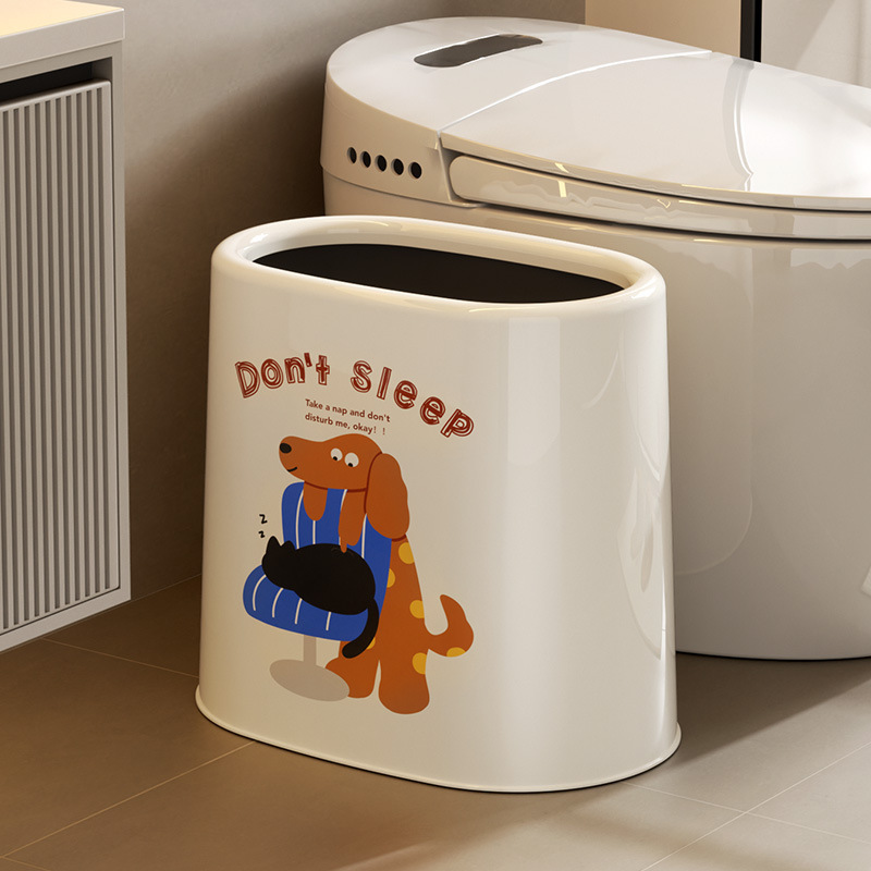 Household Bathroom Gap Trash Bin Living Room Bedroom Bathroom Large Capacity Cartoon Narrow Trash Bin New Style