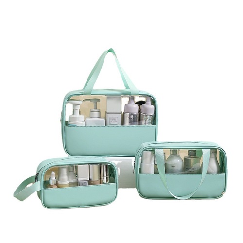 Transparent makeup bag with splicing PVC shower travel toiletry bag PU waterproof tote bag large capacity travel portable storage bag