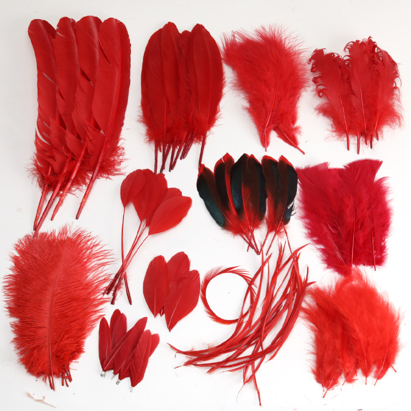 Plumas rojas al por mayor boda jardín de infantes diy plumas hechas a mano pieles de pavo pendientes de plumas de ganso accesorios accesorios de ropa image 1