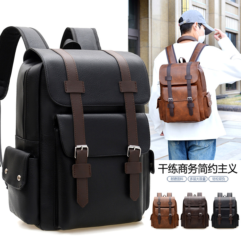 Retro Business Backpack Men's Simple Soft Pu Computer Bag New Trendyy Travel Large Capacity Backpack Men's Cross-Border