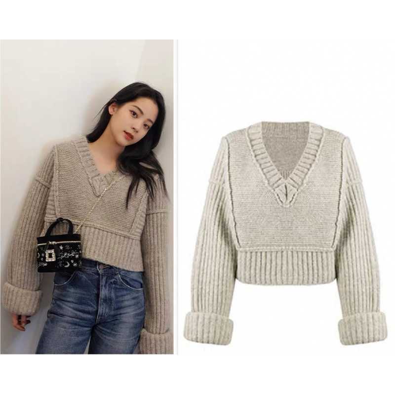 Ouyang Nana Celebrity Style 2022 New Thick Knit Pullover Sweater Loose Sweater Unisex Jacket Ouyang Nana Celebrity Style 2022 New Thick Knit Pullover Sweater Loose Sweater Unisex Jacket