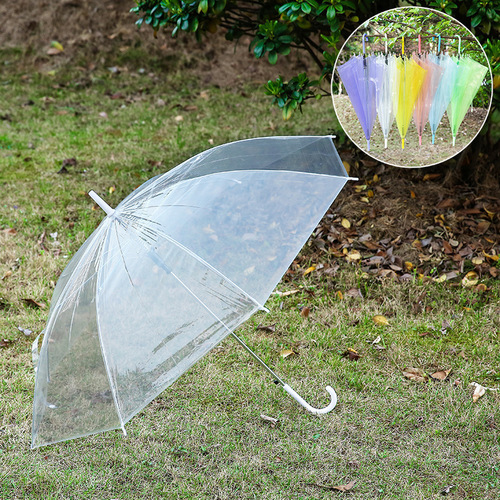 Creative PVC transparent umbrella with logo printing disposable ring umbrella wholesale 8 bones colored straight rod handle long umbrella 