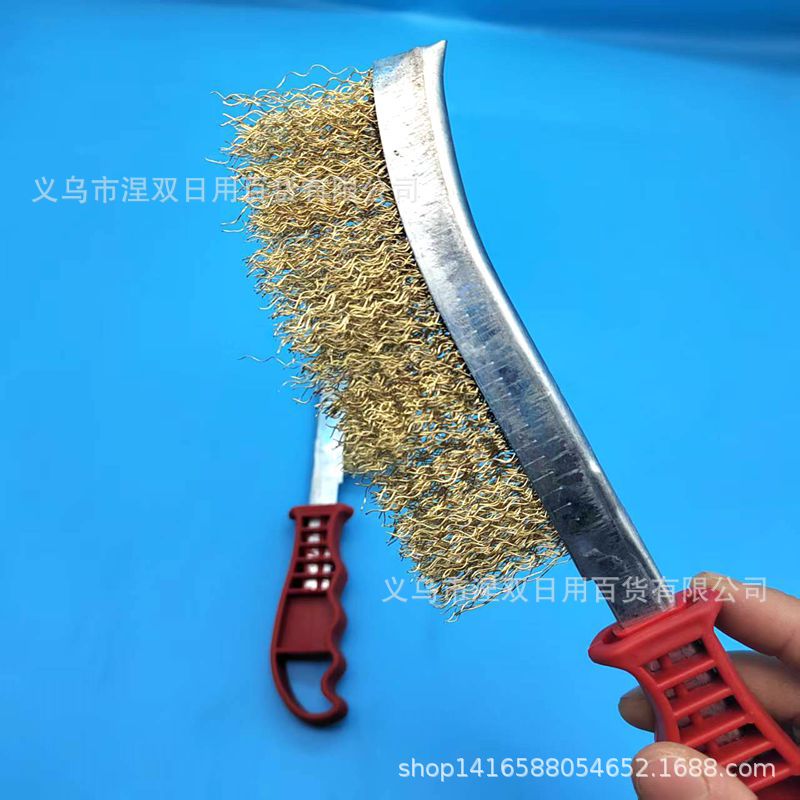 黄铜色钢丝刀刷除锈钢丝刷塑料柄钢丝刷金属表面清洁刷刀刷批发