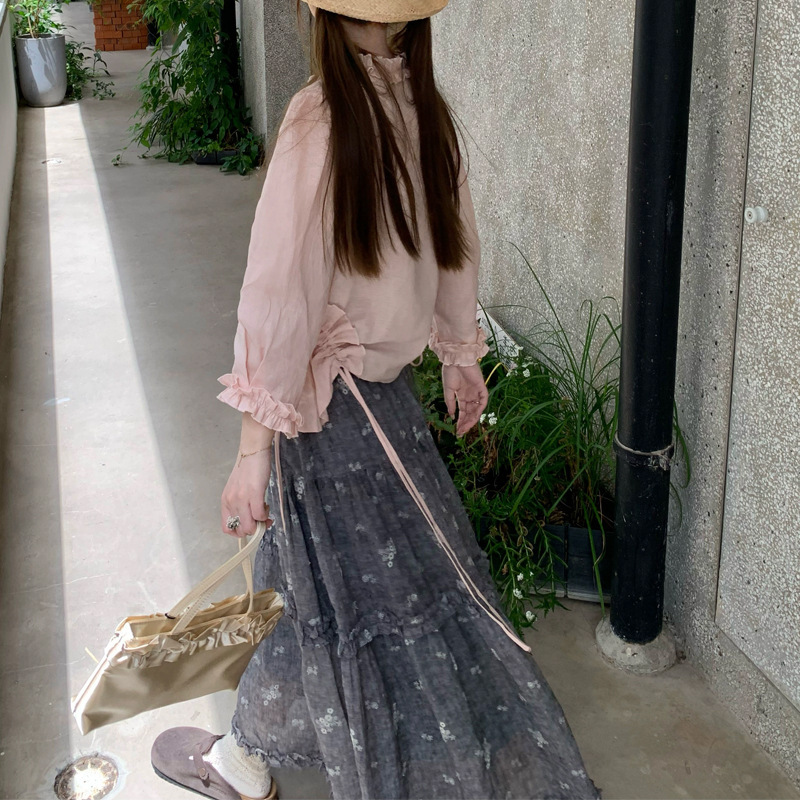 ZHOYUE深灰色花朵刺绣大摆量半身裙全松紧腰长裙休闲风女2025秋季|undefined