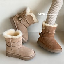 2025冬季儿童雪地靴加绒厚底骑士两穿羊皮毛一体雪地棉女童保暖靴