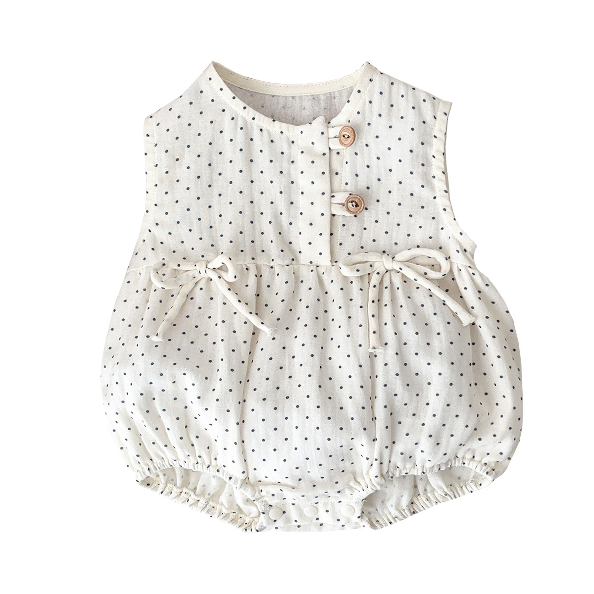 2025 ropa de bebé verano estilo delgado pedo algodón puro tipo a recién nacido lunares sin mangas traje de escalada transpirable mameluco