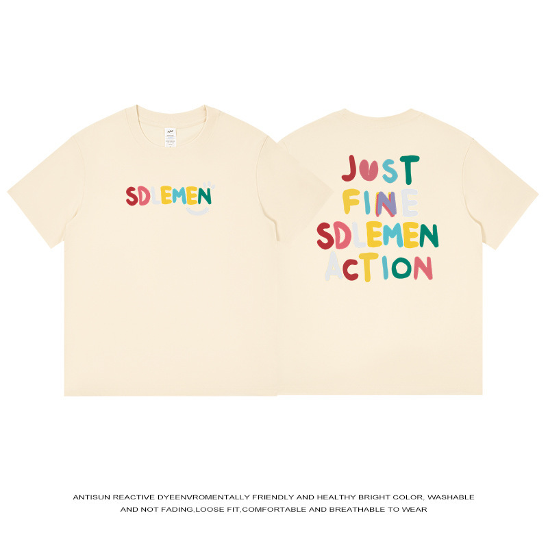 Huiben 紳士服カラフルな手描きの文字半袖メンズ純綿夏の新しいストリートカジュアルトップス Tシャツ卸売|undefined
