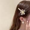 韩国东大门时尚个性潮珍珠镶钻花朵一字发夹网红气质设计感发饰女