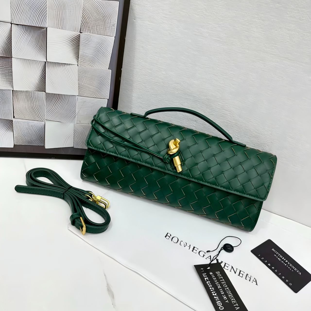 跨境BV风手工编织袋单肩法棍包时尚精致横款手拿晚宴包女士斜挎包