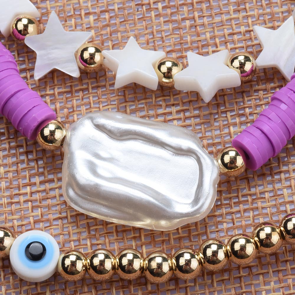 Casual Ethnic Style Star Eye Alloy Soft Clay Beaded Pearl Plating Women's Necklace display picture 4
