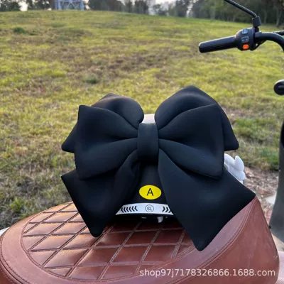 Electric Vehicle Decorative Bow, Cute Velcro Helmet, Motorcycle, Multi-Color Purple Series, Cross-Border Cute and Fun (Motosiklet dəbilqələri) - black-27cm-bow