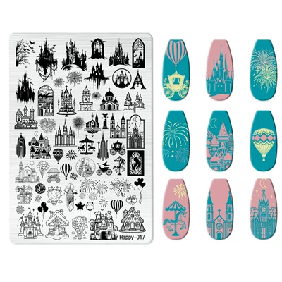 Jingtian Nail Art Stamping Plate – Dırnaq bəzəkləri - happy-017-with-back-plate