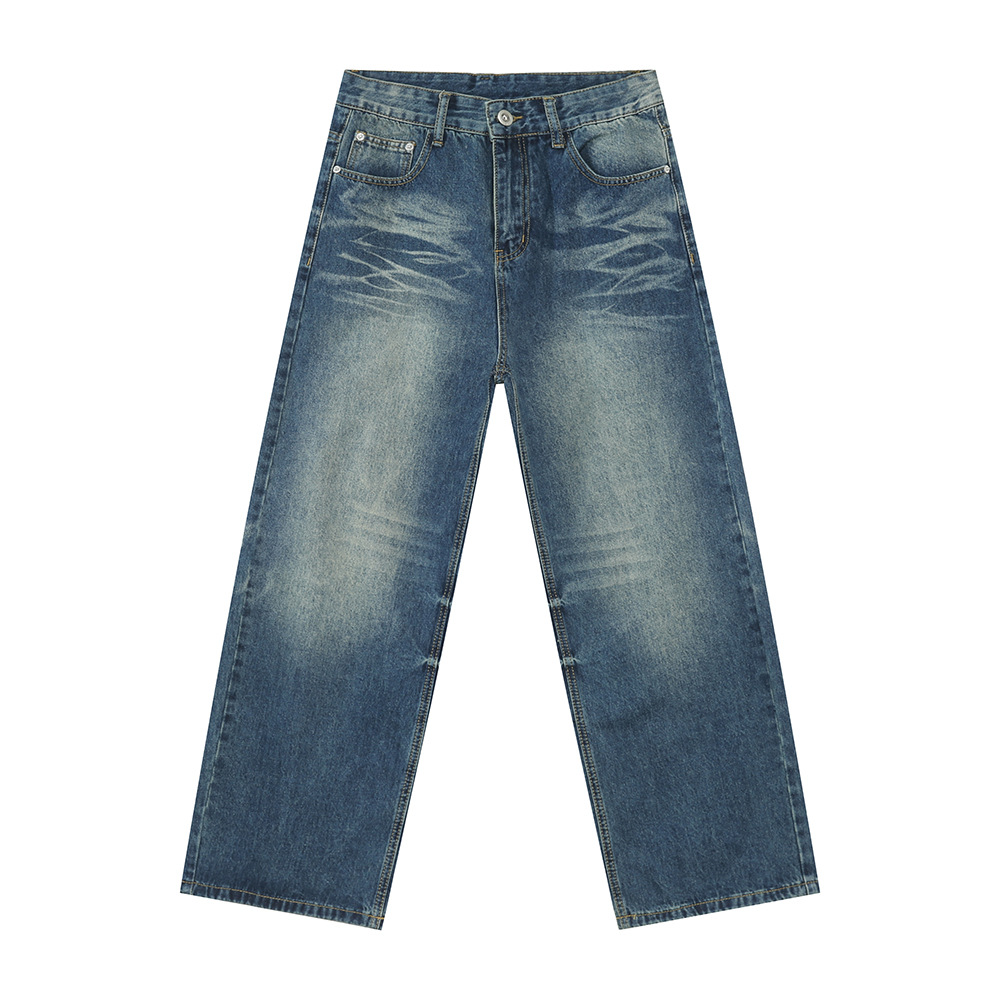 MTLCLOTHES Hombres| Nuevos productos de otoño retro lavados de agua gato barba textura piernas anchas sueltas sensación de caída de la moda jeans