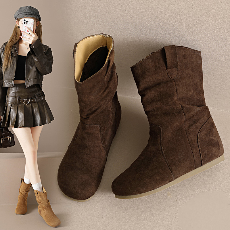 Fashionable retro autumn elegant low boots with hidden heel