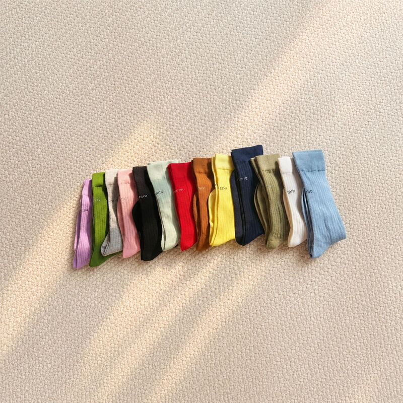 Spring/Summer Thin Trendy Socks, Ins-style Fashionable Letter Embellished with Rhinestones, Soft Solid Color, Refreshing Candy Color Ribbed Mid-Calf Socks