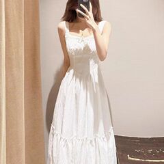 法式小个子2025甜美新款温柔吊带白色连衣裙度假夏季初恋长裙厂家