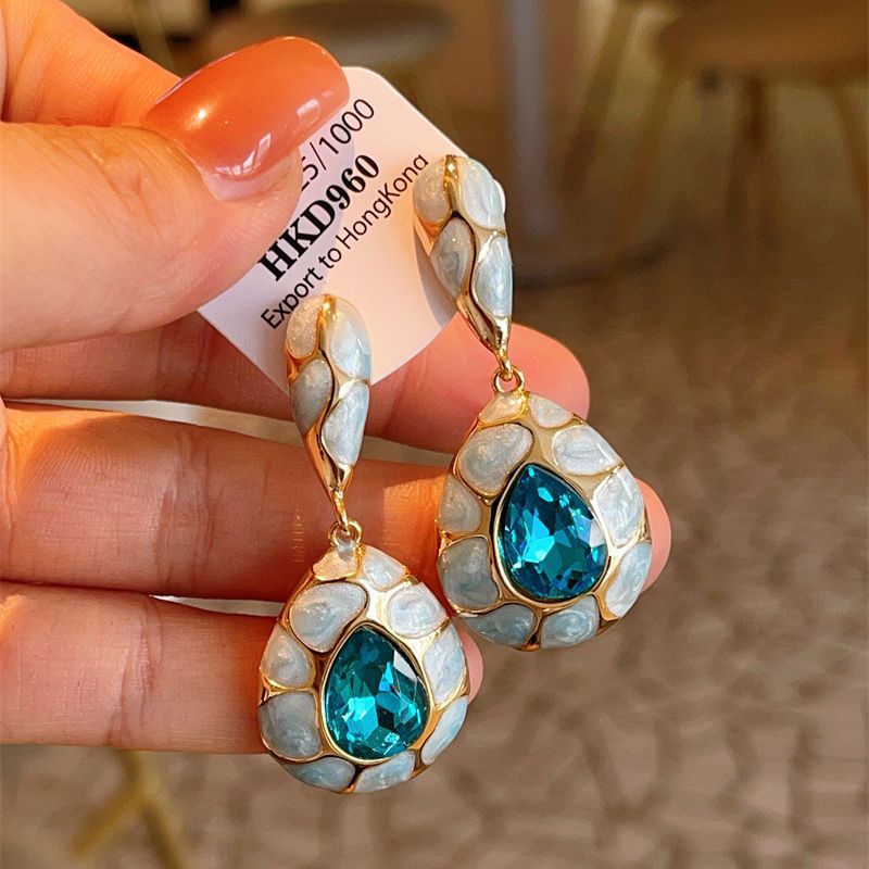 Drop Earrings Classification 1 Pair Quantity 1 Pair Retro Water Droplets Plating Inlay Copper Zircon Drop Earrings
