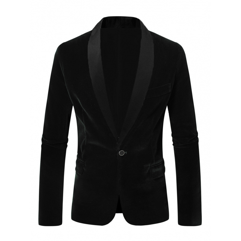 2025 Cross-Border New Casual Slim Velvet Men's Suit Business Dress Suit Jacket Green Fruit Collar